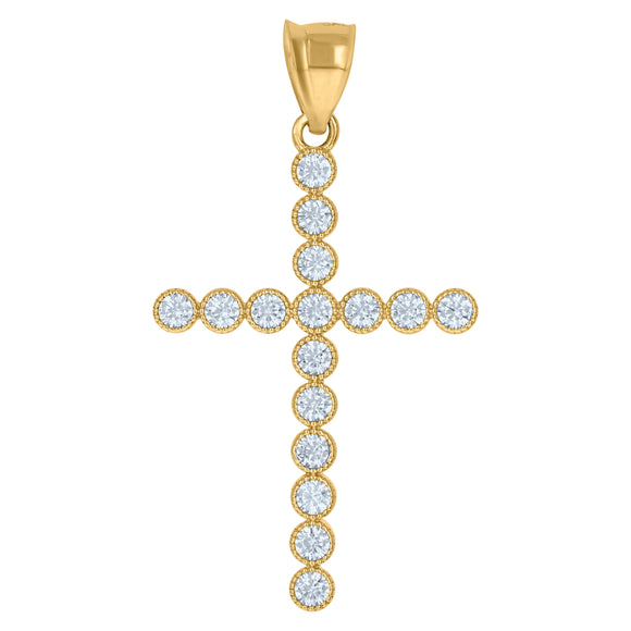 10kt Yellow Gold Mens Cubic Zirconia Cross Religious Charm Pendant