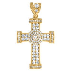 10kt Yellow Gold Mens Cubic Zirconia Cross Religious Charm Pendant