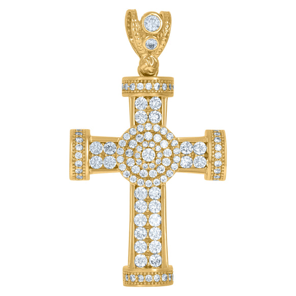 10kt Yellow Gold Mens Cubic Zirconia Cross Religious Charm Pendant
