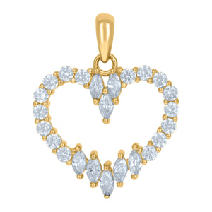 10kt Yellow Gold Womens Cubic Zirconia Heart Charm Pendant
