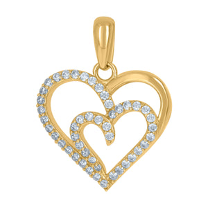 10kt Yellow Gold Womens Cubic Zirconia Heart In Heart Charm Pendant