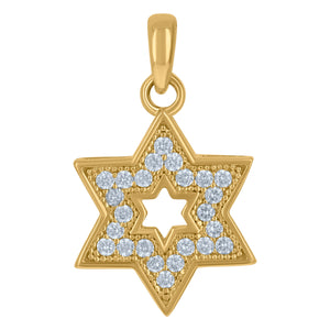 10kt Yellow Gold Unisex Cubic Zirconia Star Of David Religious Charm Pendant