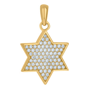 10kt Yellow Gold Unisex Cubic Zirconia Cluster Star Of David Religious Charm Pendant