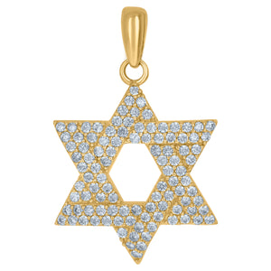 10kt Yellow Gold Unisex Cubic Zirconia Cluster Star Of David Religious Charm Pendant