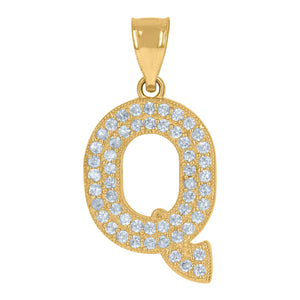10kt Yellow Gold Womens Cubic Zirconia Q Alphabet Initial Charm Pendant