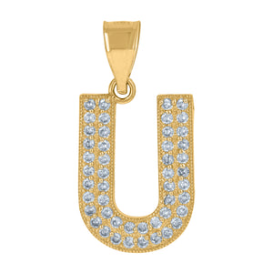 10kt Yellow Gold Womens Cubic Zirconia U Alphabet Initial Charm Pendant