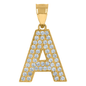 10kt Yellow Gold Womens Cubic Zirconia A Alphabet Initial Charm Pendant
