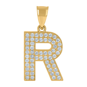 10kt Yellow Gold Womens Cubic Zirconia R Alphabet Initial Charm Pendant
