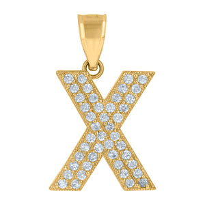 10kt Yellow Gold Womens Cubic Zirconia X Alphabet Initial Charm Pendant
