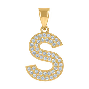 10kt Yellow Gold Womens Cubic Zirconia S Alphabet Initial Charm Pendant