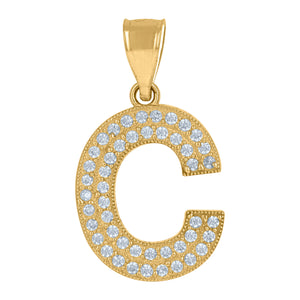 10kt Yellow Gold Womens Cubic Zirconia C Alphabet Initial Charm Pendant