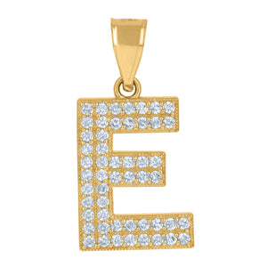 10kt Yellow Gold Womens Cubic Zirconia E Alphabet Initial Charm Pendant