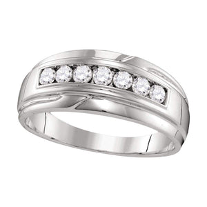 10kt White Gold Mens Round Diamond Wedding Single Row Band Ring 1/2 Cttw