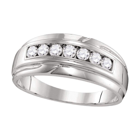 10kt White Gold Mens Round Diamond Wedding Single Row Band Ring 1/2 Cttw