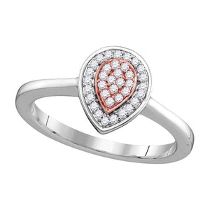 14kt Two-tone Gold Womens Round Diamond Teardrop Cluster Ring 1/12 Cttw