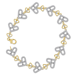 10kt Yellow Gold Womens Round Diamond Link Heart Bracelet 1 Cttw
