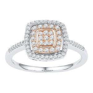 10kt White Rose-tone Gold Womens Round Diamond Square Frame Cluster Ring 3/8 Cttw