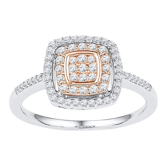 10kt White Rose-tone Gold Womens Round Diamond Square Frame Cluster Ring 3/8 Cttw