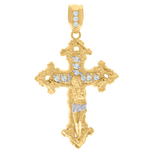 10kt Yellow Gold Mens Cubic-Zirconia Religious Cross Crucifix Charm Pendant
