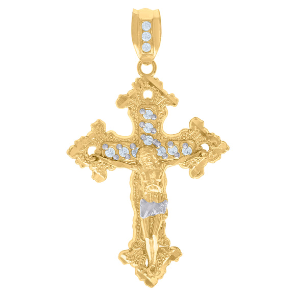 10kt Yellow Gold Mens Cubic-Zirconia Religious Cross Crucifix Charm Pendant