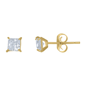 10Kt Yellow Gold Unisex Princess Cut Cubic-Zirconia Square Stud Earrings