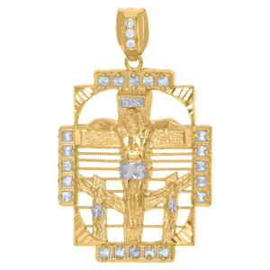 10kt Yellow Gold Mens Cubic-Zirconia Religious Crucifix Charm Pendant
