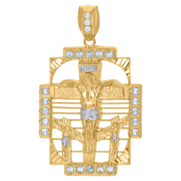 10kt Yellow Gold Mens Cubic-Zirconia Religious Crucifix Charm Pendant