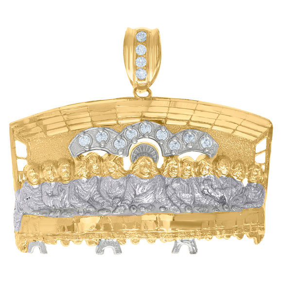 10kt Two-Tone Gold Mens Cubic-Zirconia Religious Last Supper Charm Pendant