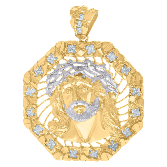 10kt Two-Tone Gold Mens Cubic-Zirconia Religious Jesus Charm Pendant