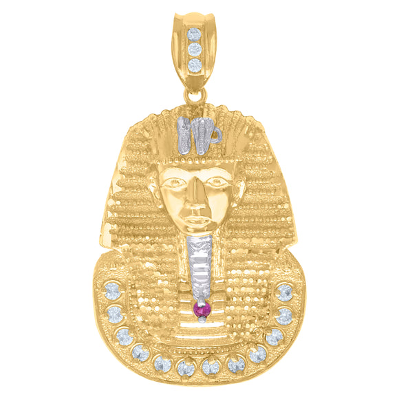 10kt Two-Tone Gold Mens White Purple Cubic-Zirconia Egyptian Pharaoh Charm Pendant