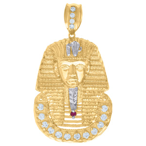 10kt Two-Tone Gold Mens White Purple Cubic-Zirconia Egyptian Pharaoh Charm Pendant
