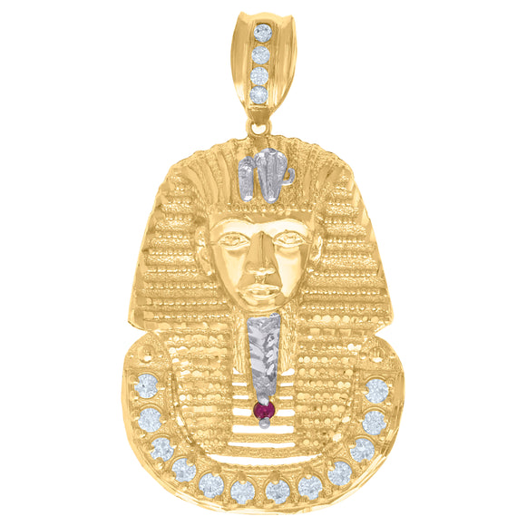10kt Two-Tone Gold Mens White Purple Cubic-Zirconia Egyptian Pharaoh Charm Pendant