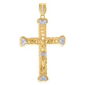 10kt Two-Tone Gold Mens Cubic-Zirconia Religious Cross Crucifix Charm Pendant