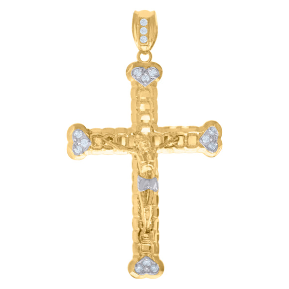 10kt Two-Tone Gold Mens Cubic-Zirconia Religious Cross Crucifix Charm Pendant