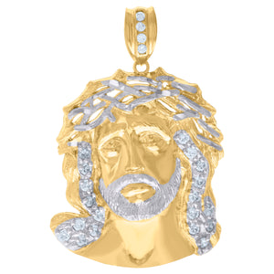 10kt Two-Tone Gold Mens Cubic-Zirconia Religious Jesus Charm Pendant