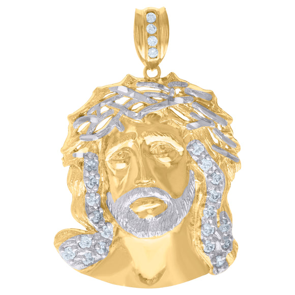 10kt Two-Tone Gold Mens Cubic-Zirconia Religious Jesus Charm Pendant