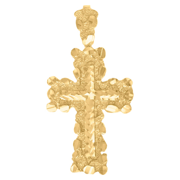 10kt Yellow Gold Mens Religious Cross Nugget Charm Pendant