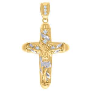 10kt Two-Tone Gold Mens Princess Cut Cubic-Zirconia Religious Cross Crucifix Charm Pendant