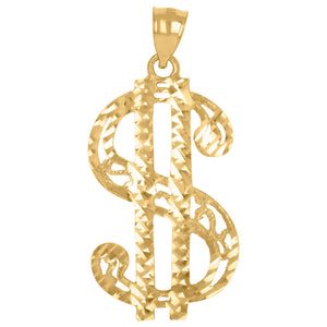 10kt Yellow Gold Mens Gambling Dollar Sign Charm Pendant