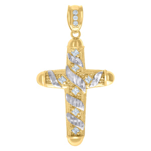 10kt Two-Tone Gold Mens Princess Cut Cubic-Zirconia Religious Cross Charm Pendant