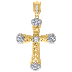 10kt Two-Tone Gold Mens Princess Cut Cubic-Zirconia Religious Cross Charm Pendant