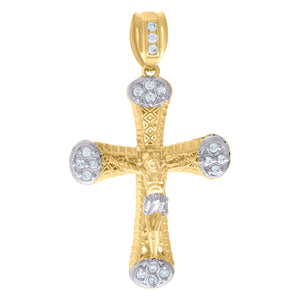10kt Two-Tone Gold Mens Cubic-Zirconia Religious Cross Crucifix Charm Pendant