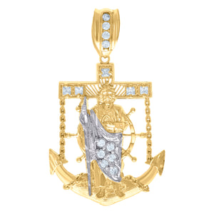 10kt Two-Tone Gold Mens Princess Cut Cubic-Zirconia Religious Saint Jude Charm Pendant