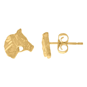 10Kt Yellow Gold Mens Animal Horse Goodluck Stud Earrings