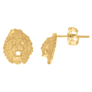 10Kt Yellow Gold Mens Animal Lion Leo Zodiac Sign Stud Earrings