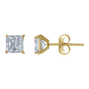 10Kt Yellow Gold Unisex Princess Cut Cubic-Zirconia Square Stud Earrings
