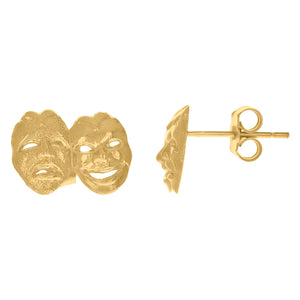 10Kt Yellow Gold Mens Other Comedy Tragedy Mask Stud Earrings
