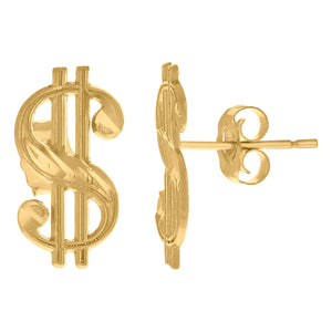 10Kt Yellow Gold Mens Gambling Dollar Sign Stud Earrings