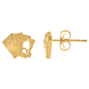 10Kt Yellow Gold Mens Royal Flush Cards Spade Stud Earrings