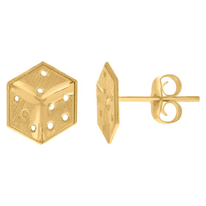 10Kt Yellow Gold Mens Gambling Dice Stud Earrings